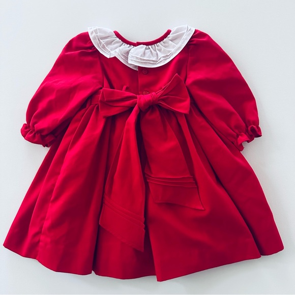 Luli & Me 12 Months Baby Girl Red Hand Smocked Dress Holiday NWT - Picture 3 of 8